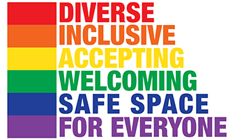 Diverse, Inclusive, Accepting, Welcoming, Safe Space for Everyone! emblem